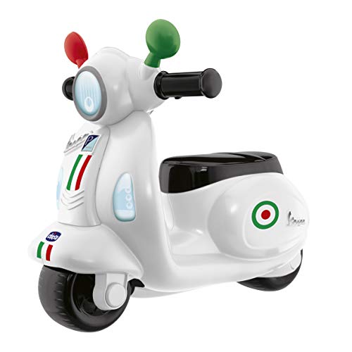 Chicco - Caballete en Forma de Vespa Primavera con Detalles y Sonidos realistas para una Experiencia Vespa de 360 Grados, 36 x 28 x 42 cm, Funciona con 3 Pilas AA de 1,5 V no Incluidas, hasta 20 kg