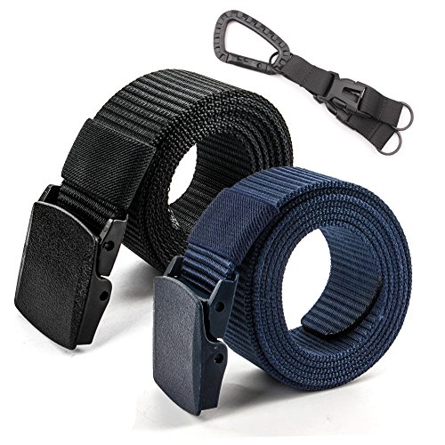 Cinturón de cintura de nylon táctico militar de la correa de los hombres del paquete 2 Cinturón de la correa de nylon al aire libre de 1.5 " (Negro + Azul)