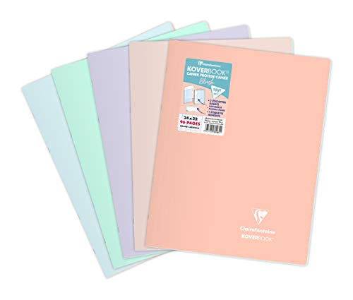 Clairefontaine 981481AMZC – Lote de 5 cuadernos Koverbook Blush 96 páginas, 24 x 32 cm, 90 g grandes cuadros, tapa de polipropileno surtidos (azul esmerilado, menta, lila, rosa polvo y coral)