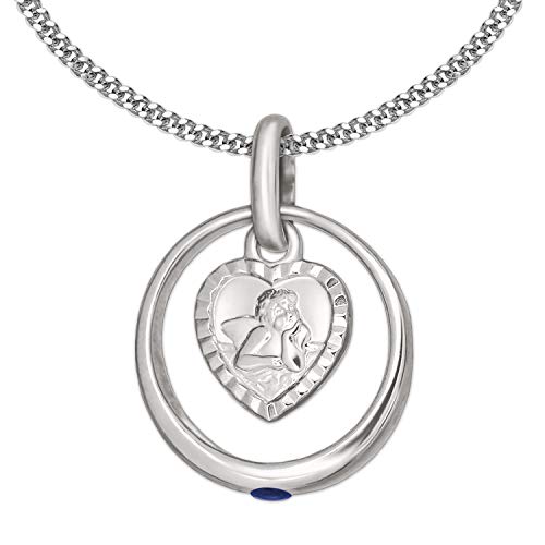 CLEVER SCHMUCK Clever - Juego de colgante y cadena barbada de plata 925 con forma de anillo con zafiro y ángel, 34 cm