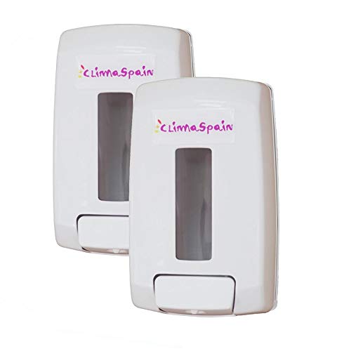 ClimaSpain - Pack x 2 Dispensador de Gel Hidroalcoholico Manual · Dosificador de Jabon en Pared de 1'1 L · Dispensador de Desinfectante Manos Blanco con Sistema de Cierre con Llave