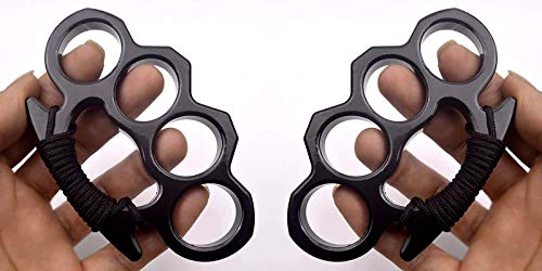 CNQXG Guantes de Metal Engrosado de Cuatro Agujeros potentes (Negro, 2 Piezas)