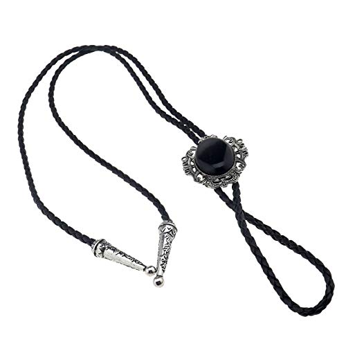 Colgante de ópalo, estilo retro, collar de 100 cm, corbata con cordones, color negro