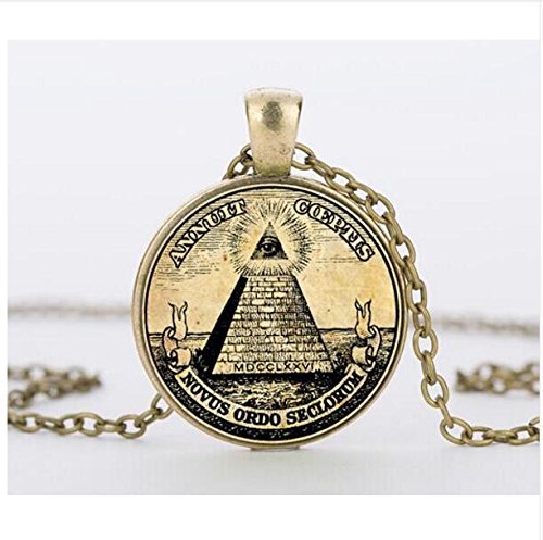 Collar con colgante de cristal con diseño de ilustración masónica, con símbolo vintage de Illuminati Collar con colgante de cristal con diseño de ilustración masónica, con símbolo vintage de Illuminati