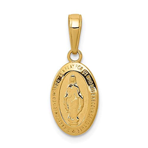 Collar con colgante de oro amarillo de 14 quilates, satinado pulido, no grabable, medalla milagrosa, mide 12 x 8 mm, regalo de joyería para mujeres