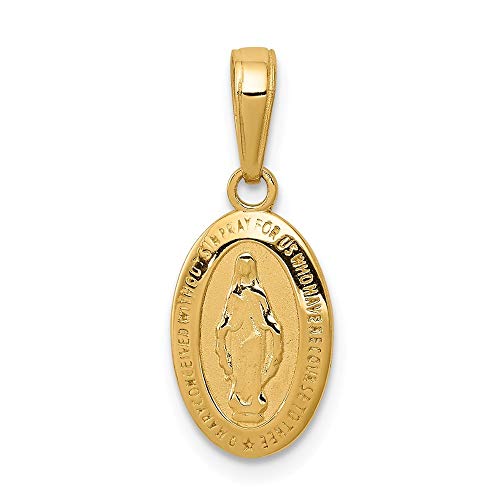 Collar con colgante de oro amarillo de 14 quilates, satinado pulido, no grabable, medalla milagrosa, mide 12 x 8 mm, regalo de joyería para mujeres Collar con colgante de oro amarillo de 14 quilates, satinado pulido, no grabable, medalla milagrosa, mide 12 x 8 mm, regalo de joyería para mujeres