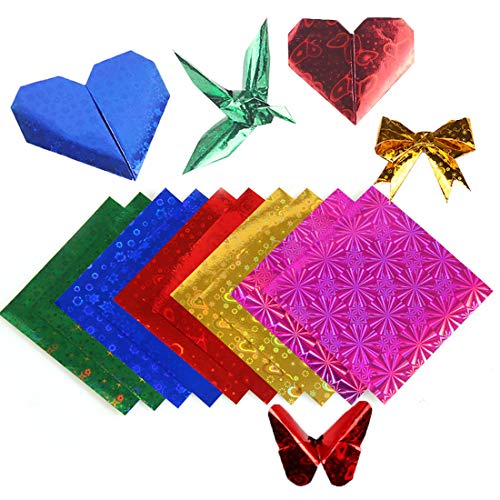 COMVIP Láser Craft - Papel de seda para manualidades (85 hojas, 7 x 7 cm, 5 colores de purpurina, papel plegable para niños, manualidades, decoración
