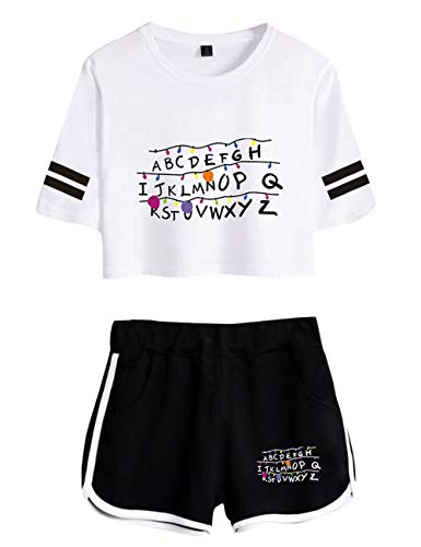 Conjuntos Mujer Top y Pantalones Cortos, Stranger Things 3 Conjunto Deportivo Camiseta y Pantalón Stranger Things Chica Impresión Chándal para Niñas Series de Television Regalos (12,XS)