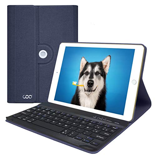 COO Funda con Teclado iPad 9.7, Cubierta con Teclado Español Bluetooth Desmontable para iPad 2017 9.7, iPad 2018, iPad Pro 9.7, iPad Air 2/1 con 360 Grados Soporte Giratorio (Azul Oscuro)