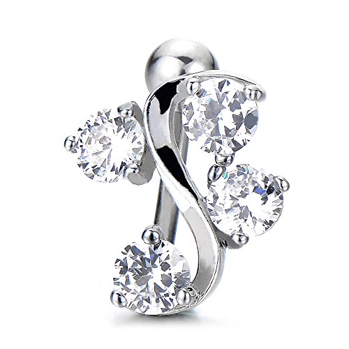COOLSTEELANDBEYOND Gioielli per il Corpo Anello Ombelico Pancia Barbells Acciaio Chirurgico Forma Remolino con 4 Zirconi COOLSTEELANDBEYOND Gioielli per il Corpo Anello Ombelico Pancia Barbells Acciaio Chirurgico Forma Remolino con 4 Zirconi