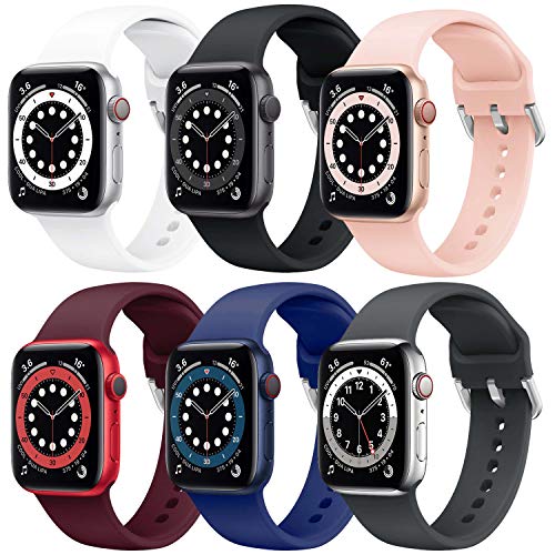 Correa Apple Watch 6 Paquetes, Correas Compatible con Apple Watch 38mm 42mm 40mm 44mm, Soft Silicone Sports Correa Suave de Deportiva Repuesto Compatible con Apple Watch SE/iWatch Serie 6 5 4 3 2 1