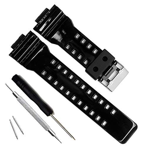 Correa de repuesto de resina natural para Casio G-Shock GD120/GA-100/GA-110/GA-100C (negro brillante) Correa de repuesto de resina natural para Casio G-Shock GD120/GA-100/GA-110/GA-100C (negro brillante)