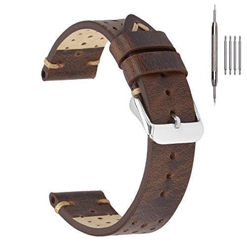 Correas de Reloj de Cuero de 20 mm, Correas de Reloj Perforadas EACHE Bandas de Reloj Perforadas Hechas a Mano Retro Marrón Correas de Reloj de Cuero de 20 mm, Correas de Reloj Perforadas EACHE Bandas de Reloj Perforadas Hechas a Mano Retro Marrón