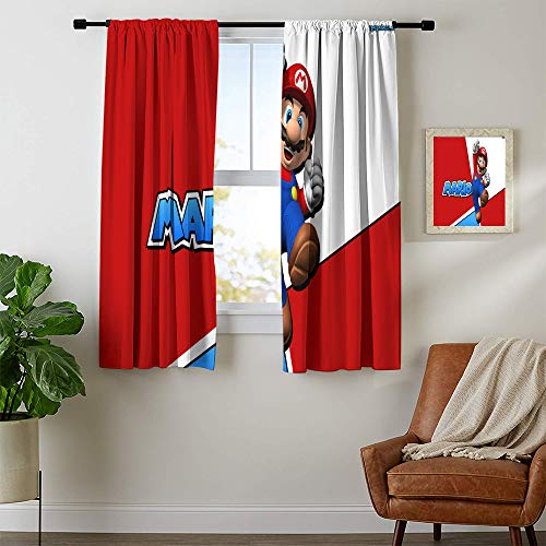 Cortinas para ventana de sala de estar, diseño de Super Mario Bros con eficiencia energética, bloquean la luz y el ruido, 72 x 63 cm, lavables a máquina.