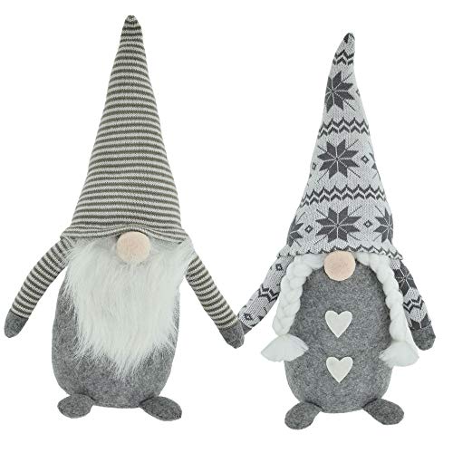 CREOFANT Gnomo nórdico XL 45 cm · Juego de 2 figuras de gnomo y mujer · Decoración navideña Gnomo gris · Gnomo con gorro de invierno · Figuras decorativas · Figuras de duende de Navidad