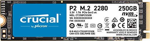 Crucial P2 CT250P2SSD8 Disco Duro sólido Interno SSD de 250GB, de hasta 2400 MB/s (3D NAND, NVMe, PCIe, M.2)