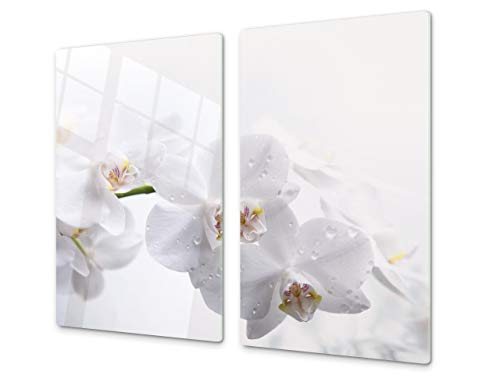 Cubre vitros de cristal templado - Tabla para cortar de cristal – Tabla para amasar y protector de vitro – UNA PIEZA (60 x 52 cm) o DOS PIEZAS (30 x 52 cm); D06 Serie Flores: Orquídea 1