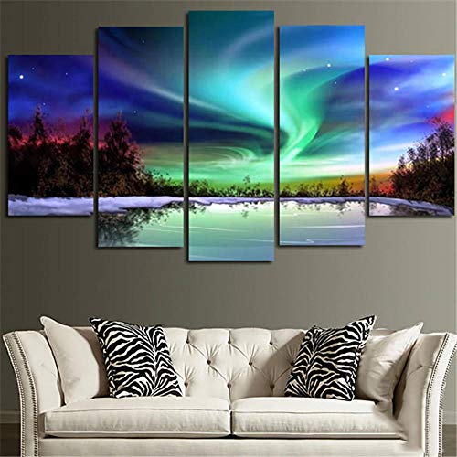 DAFFG Impresiones E Grabados sobre Lienzo Composición De 5 Partes Fotografica 5 Cuadros Pared -Aurora Boreal Pueblo Mar Superficie Coloreada 150X80 Cm DAFFG Impresiones E Grabados sobre Lienzo Composición De 5 Partes Fotografica 5 Cuadros Pared -Aurora Boreal Pueblo Mar Superficie Coloreada 150X80 Cm