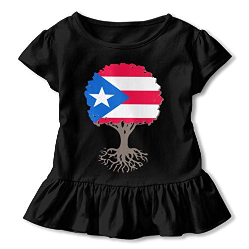 DanielCJackson Camiseta de manga corta para niña con árbol de la vida con Puerto Rico, diseño de hojas de loto (5-6x, negro)