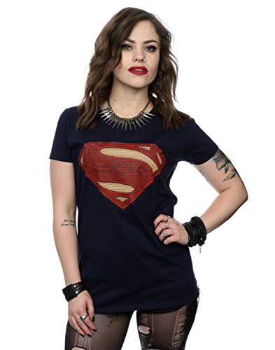 DC Comics Mujer Superman Man of Steel Logo Camiseta Large Marino Oscuro