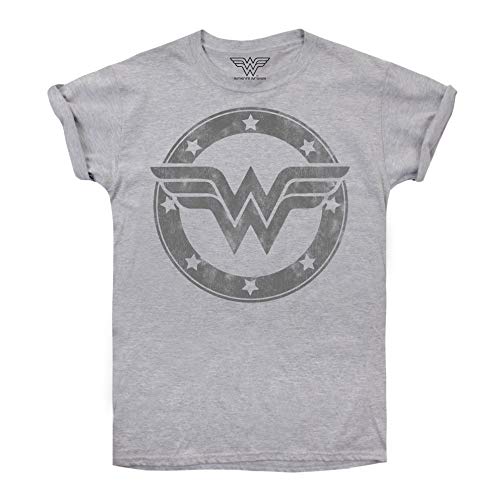 DC Comics Wonder Woman Metallic Logo Camiseta, Gris (Sport Grey SPO), 38 (Talla del Fabricante: Small) para Mujer