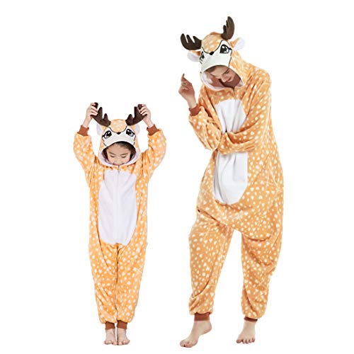 DEBAIJIA Pijama Animal para Niños Niñas Disfrace Franela Traje del Anime Invierno Calentito Pyjamas Navidad Onsie Ciervo Amarillo Oscuro - 115