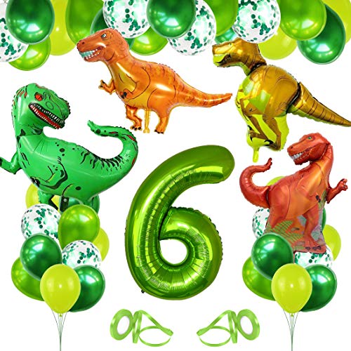 Decoracion Cumpleaños Dinosaurios, Globo Numero 6 Verde, Globos Dinosaurios, Globos de Cumpleaños 6 Años, Globos Grandes Gigantes Helio, Globos para Fiestas de Cumpleaños
