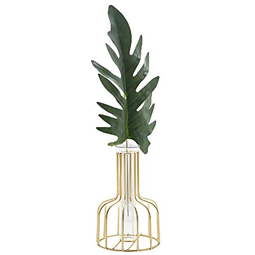 DEDC Florero de Vidrio de Tubo Ensayo, Jarrón Decorativo Moderno Hidropónico con Soporte de Metal en Tono Dorado, para Decoración de Hogar, Boda, Oficina