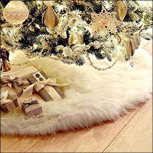 Deggodech Blanco Falda del árbol de Navidad Suave Felpa Ornamentos de árbol de Vacaciones Navidad decoración de Parte Inferior (Blanco, 35.4inch/90cm)