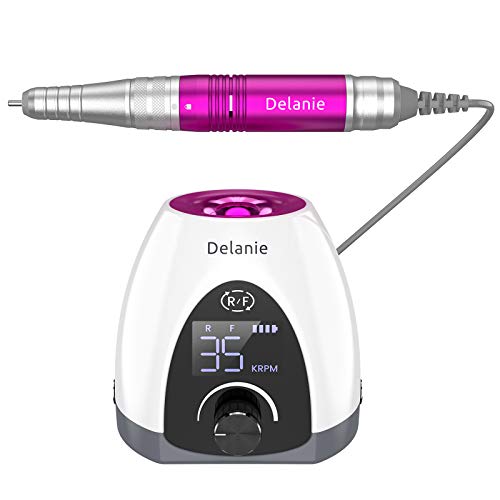 Delanie Torno para Uñas Profesional 35000 rpm Recargable Inalambrico Eléctrico Acrilicas o de Gel Manicura y Pedicura con 6 Brocas para Torno y con 25 Bandas de Lijado