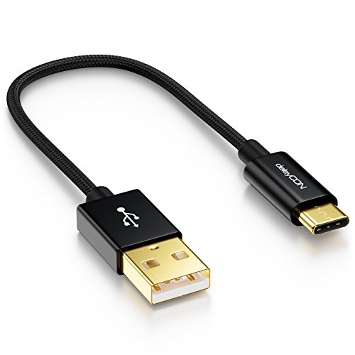deleyCON 0,15m Cable USB C - Cable de Carga & Datos con Conector de Nylon + Metal - USB C a USB A - Compatible con S20 S10 S9 S8 Serie Note 8 Note 9 Chromebook etc. Modelos con Enchufe C - Negro