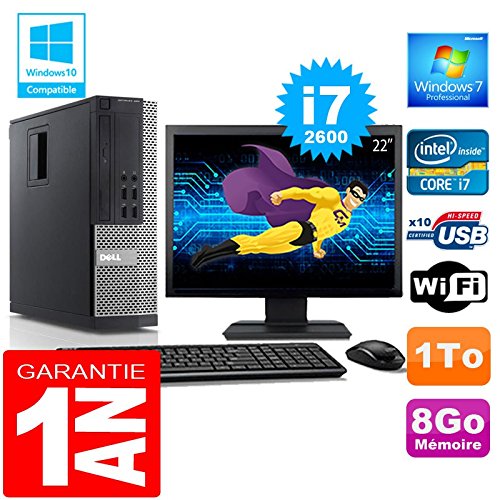 Dell PC 990 SFF Core I7-2600 - Ordenador de sobremesa (Memoria RAM de 8 GB, 1 TG, WiFi, Pantalla W7 de 22")