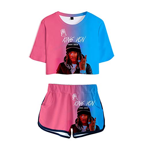 De.Pommeyeux King von - Juego de 2 piezas para pantalones cortos y pantalones cortos de alta calle R.I.P. King von Rapper De.Pommeyeux King von - Juego de 2 piezas para pantalones cortos y pantalones cortos de alta calle R.I.P. King von Rapper