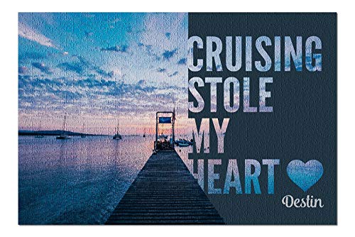 Destin, Florida - Cruising Stole My Heart - Dock and Marina at Sunset - 300 Piece Jigsaw Puzzles for Adults Kids, Puzzles for Toddler Children Boys and Girls 10" x 15"
