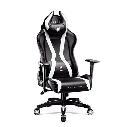 Diablo X-Horn Silla Gaming Oficina Gamer Apoyabrazos 3D Cojín Ajustable Diseño Ergonómico Cuero Sintético Función de Inclinación (Negro-Blanco, Normal) Diablo X-Horn Silla Gaming Oficina Gamer Apoyabrazos 3D Cojín Ajustable Diseño Ergonómico Cuero Sintético Función de Inclinación (Negro-Blanco, Normal)