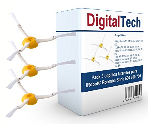 DigitalTech - Pack de Tres cepillos Laterales de Recambio compatibles para Roomba Serie 500 600 700. Recambios Totalmente compatibles.