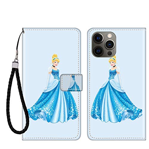 DISNEY COLLECTION Funda tipo cartera para iPhone 12 Pro, piel sintética, diseño de princesa Disney Cenicienta magnética, con correa de mano, función atril, para mujeres y niñas