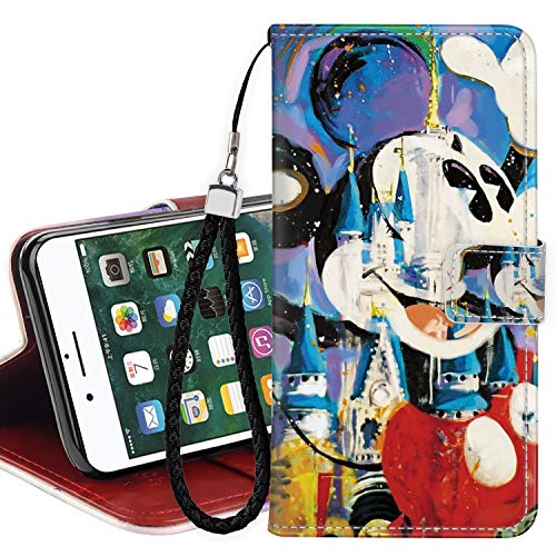 DISNEY COLLECTION Funda tipo cartera para iPhone 7/8/SE2, diseño de Mickey Mouse y Cenicienta, con diseño de castillo de Cenicienta, con cierre magnético, función atril
