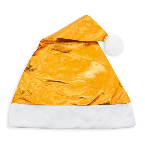 DISOK - Lote de 12 Gorros de Navidad Metalizados Color Oro. Gorro Baratos para Nochevieja. Gorros navideños Papa Noel.