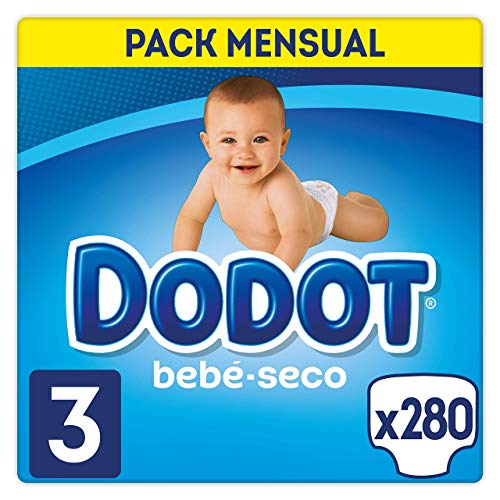 DODOT Bebé-Seco - Pañales Talla 3, 280 Pañales, El Unico Pañal Con Canales De Aire, 6-10kg