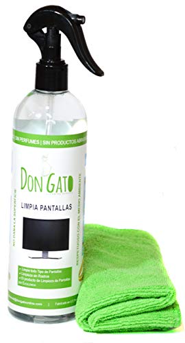 Don Gato - Limpia Pantallas + Paño Microfibras (500ml) para TV, Tableta, PC/portátil, LCD, LED, móvil. Hecho en España con Productos Naturales, sin Alcohol