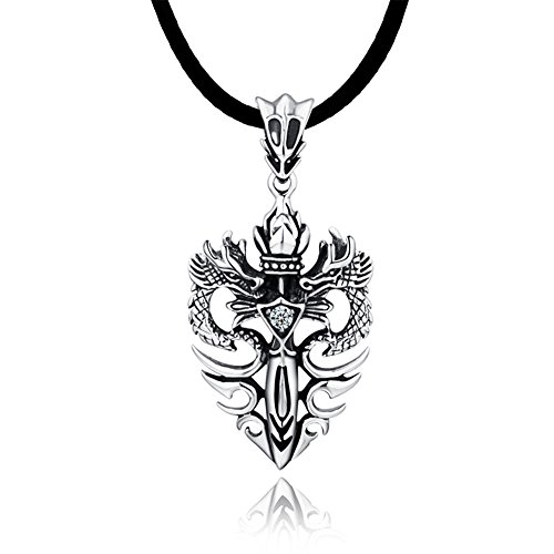DonDon Collar de Cuero para Hombre 50 cm con Colgante de Acero Inoxidable Géminis dragón Castillo