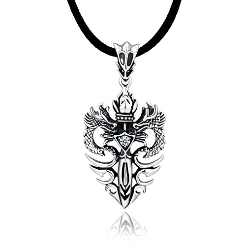 DonDon Collar de Cuero para Hombre 50 cm con Colgante de Acero Inoxidable Géminis dragón Castillo DonDon Collar de Cuero para Hombre 50 cm con Colgante de Acero Inoxidable Géminis dragón Castillo