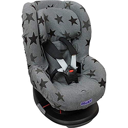 Dooky Grey Stars Funda de asiento infantil (ajuste universal para muchos modelos populares, grupo de edad 1+ 9 - 18 kg, sistema de cinturón de 3 y 5 puntos), Gris