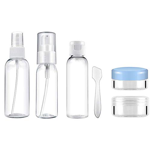 DS Botellas de Viaje 6 Piezas Set de Viaje Juego de Botes para Rellenar Líquidos y Cosméticos Cremas Champú Botes Transparentes Kit Aseo de Viaje para Avión