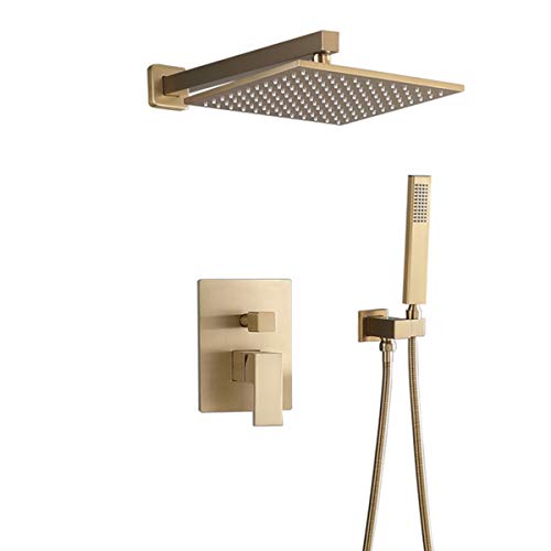 ducha empotrada pared alcachofa ducha cuadrada manguera de ducha y soporte, sistema set de ducha empotrado, con válvula de desvío mezcladora en 2 vías oculta -Muro-Dorado_Sin grifo ducha empotrada pared alcachofa ducha cuadrada manguera de ducha y soporte, sistema set de ducha empotrado, con válvula de desvío mezcladora en 2 vías oculta -Muro-Dorado_Sin grifo