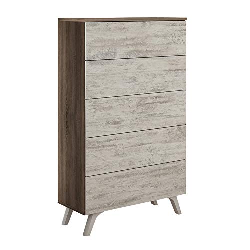 duehome HomeSouth - Sinfonier 5 cajones, Comoda chinfonier Dormitorio Modelo Soto, Color Trufa y Cañón Blanco, Medidas: 60 cm (Ancho) x 118,5 cm (Alto) x 37,8 cm (Fondo)