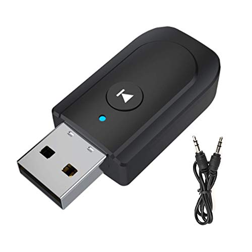 EasyULT 4-en-1 Adaptador Bluetooth 5.0, Bluetooth USB Dongle Transmisor y Receptor con Línea de Audio de 3.5 mm, para TV/PC/Teléfonos/Altavoces/Radio (Negro)