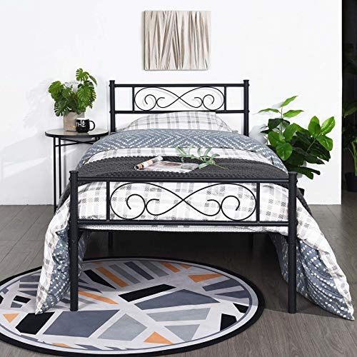 EGOONM Marco de Cama de Metal- Estructura de Cama de Metal con patrón, con Almacenamiento Grande y para Adultos, Negro (90 X 190) EGOONM Marco de Cama de Metal- Estructura de Cama de Metal con patrón, con Almacenamiento Grande y para Adultos, Negro (90 X 190)