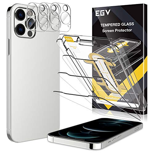 EGV Compatibile con iPhone 12 Pro 6.1 Pulgada Protector de Pantalla,3 Pack Cristal Templado e 3 Pack Protector de Lente de Cámara Transparente